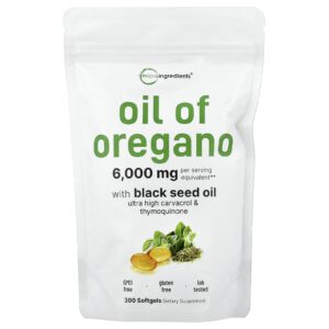 Micro Ingredients, Óleo de Orégano com Óleo de Cominho Preto, 300 Cápsulas Softgel