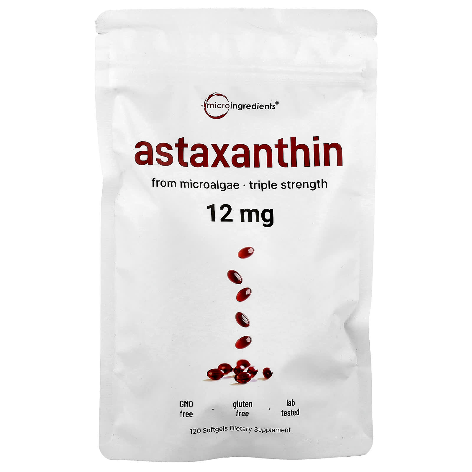 Micro Ingredients, Astaxantina, 12 mg, 120 Cápsulas Softgel