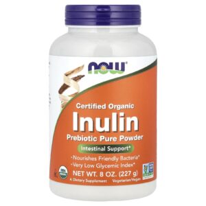 NOW Foods, Inulina Orgânica Certificada, Prebiótico Puro em Pó, 227 g (8 oz)