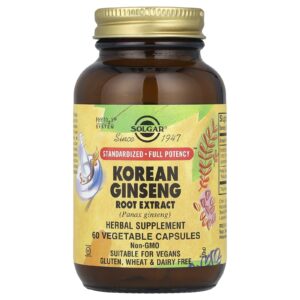 Solgar, Extrato de Raiz de Ginseng Coreano, 60 cápsulas vegetais