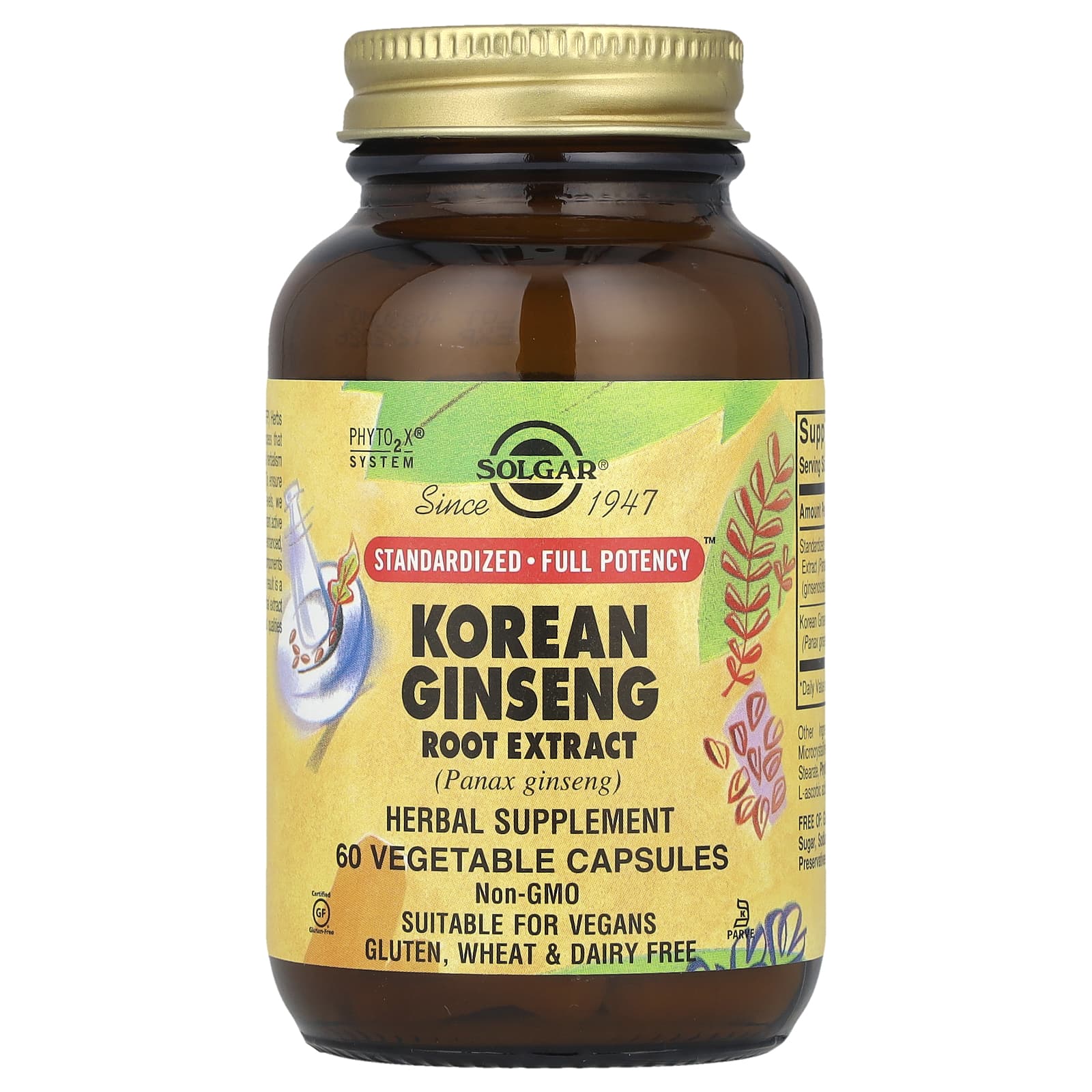 Solgar, Extrato de Raiz de Ginseng Coreano, 60 cápsulas vegetais