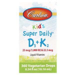 Carlson, Infantil, Super Daily D3 + K2, 25 mcg (1.000 UI) e 22,5 mcg, 0,34 fl oz (10,16 ml)