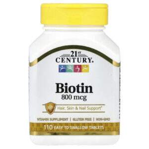 21st Century, Biotina, 800 mcg, 110 Comprimidos Fáceis de Engolir
