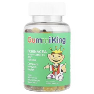 GummiKing, Echinacea com Vitamina C + Zinco para Crianças, Morango, Laranja, Limão, Uva, Cereja e Toranja, 60 Gomas