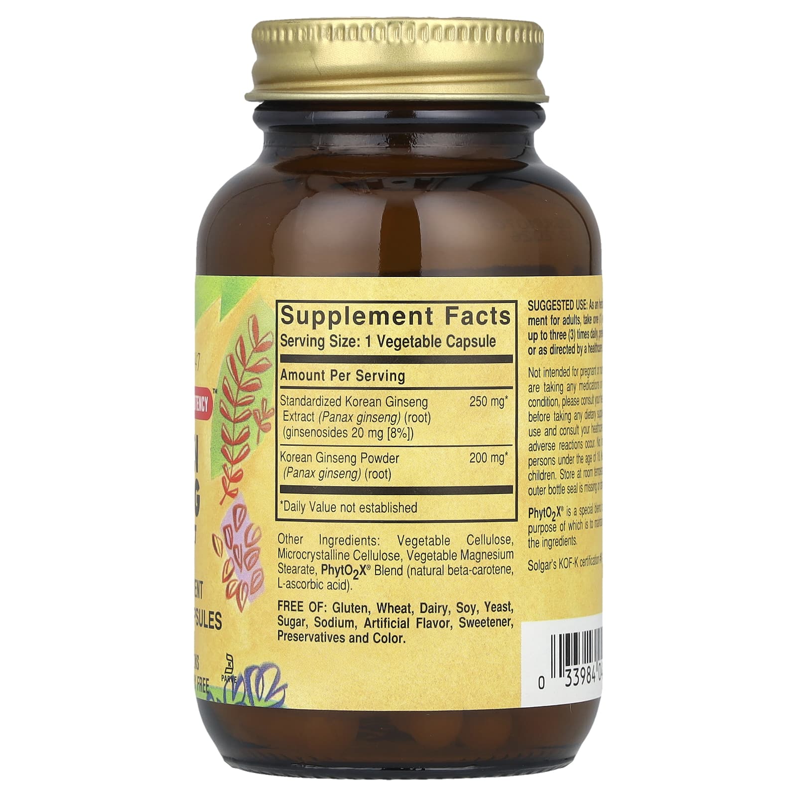 Solgar, Extrato de Raiz de Ginseng Coreano, 60 cápsulas vegetais - Imagem 2