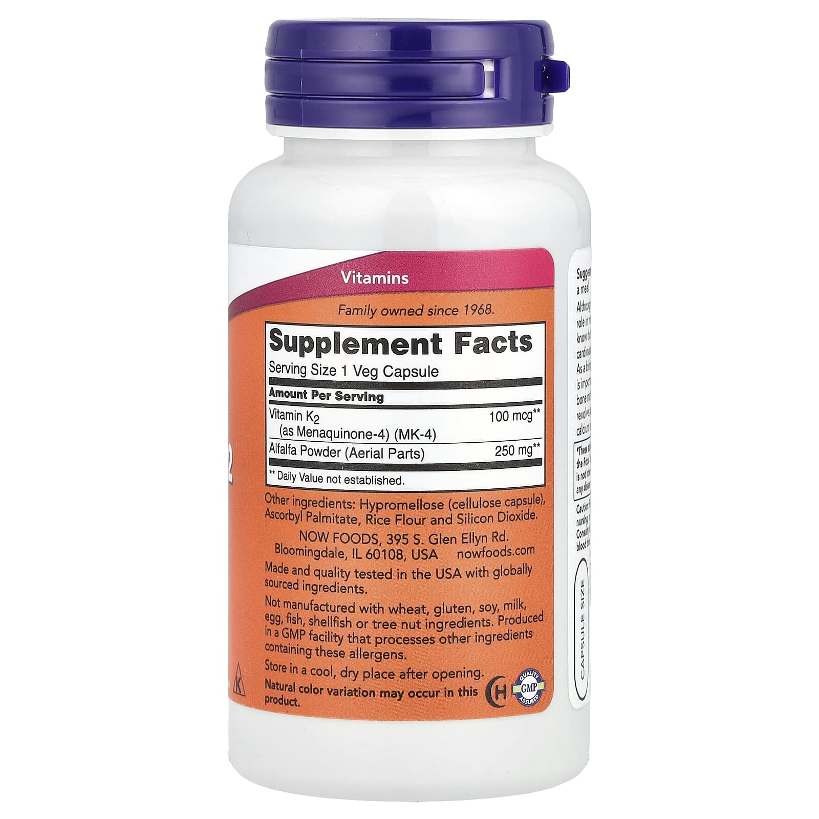 NOW Foods, Vitamina K-2, 100 mcg, 100 Cápsulas Vegetais - Imagem 2