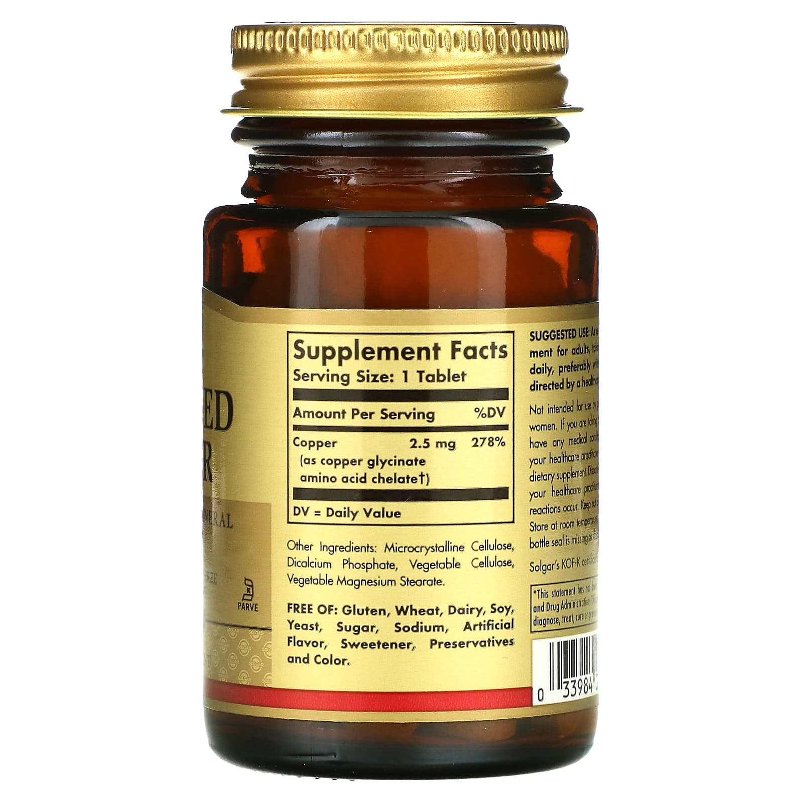 Solgar, Cobre Quelato, 100 Comprimidos (2,5 mg por Comprimido) - Imagem 2