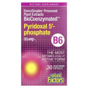 Natural Factors, BioCoenzymated, B6, Fosfato de Piridoxal, 50 mg, 30 Cápsulas Vegetarianas