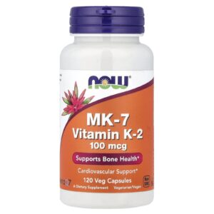 NOW Foods, MK-7, Vitamina K-2, 100 mcg, 120 Cápsulas Vegetais