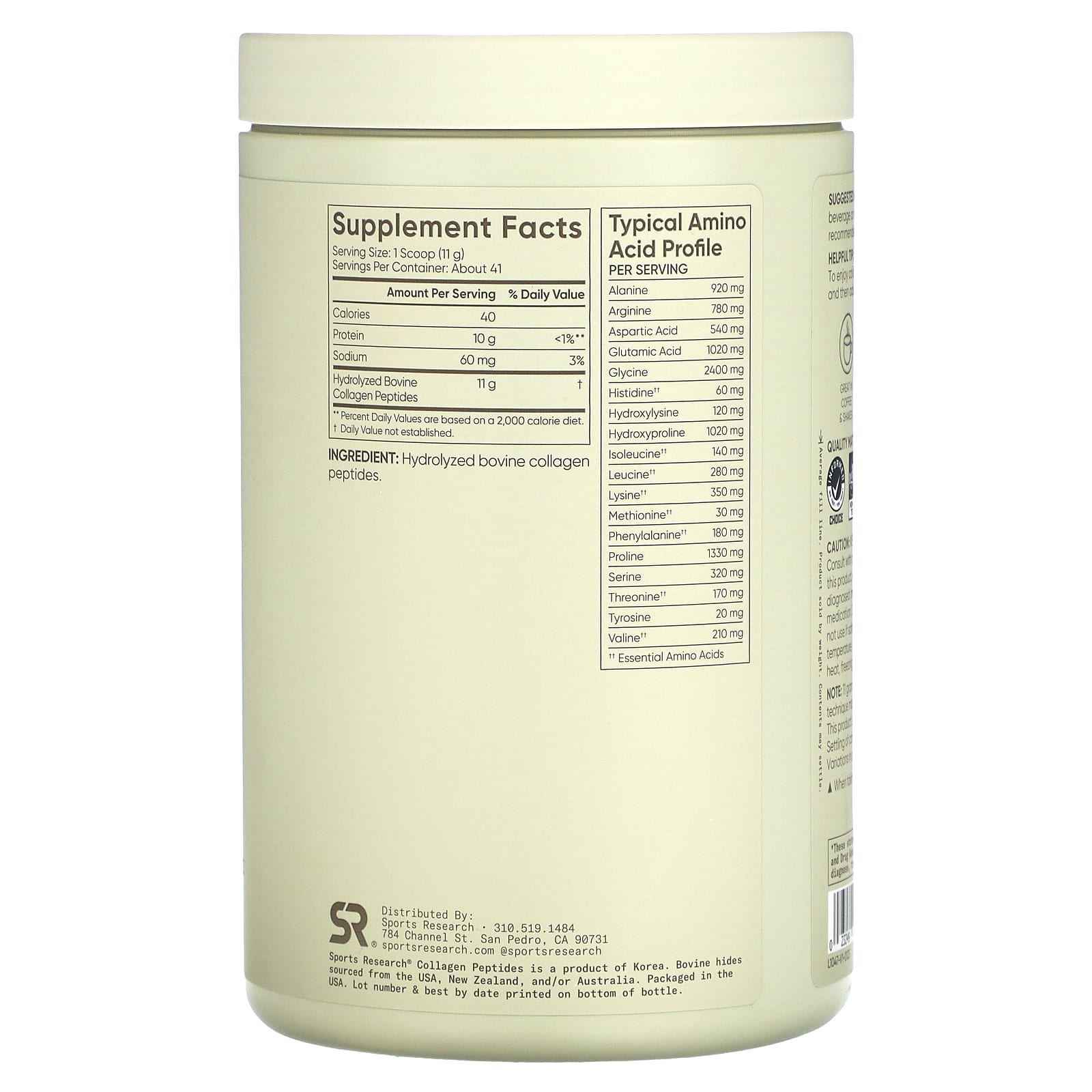 Sports Research, Peptídeos de Colágeno, Sem Sabor, 454 g (16 oz) - Imagem 2