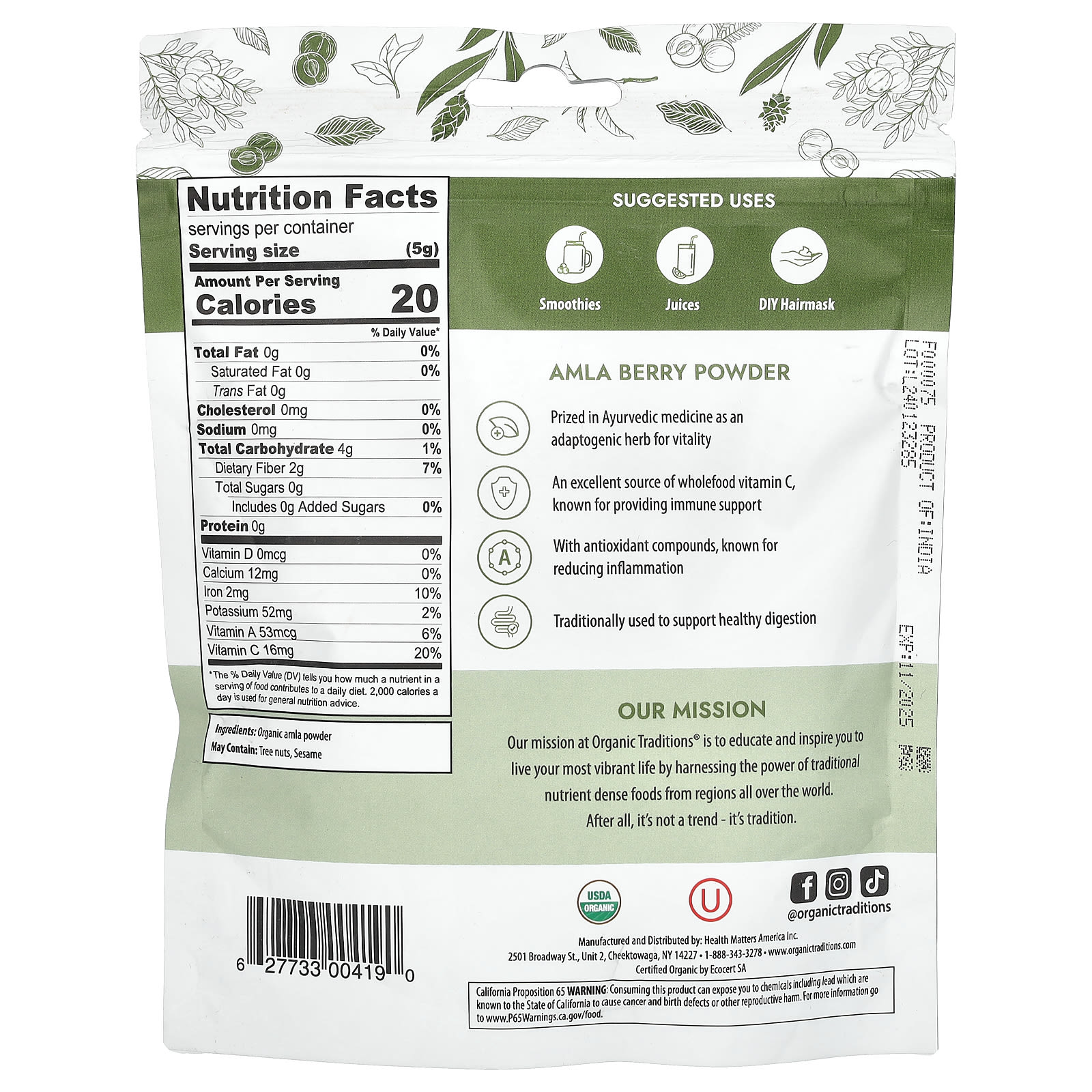 Organic Traditions, Amla Berry em Pó, 200 g (7 oz) - Imagem 2