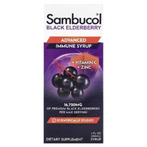 Sambucol, Xarope de Sabugueiro Preto, Imunidade Avançada, Vitamina C + Zinco, 120 ml (4 fl oz)
