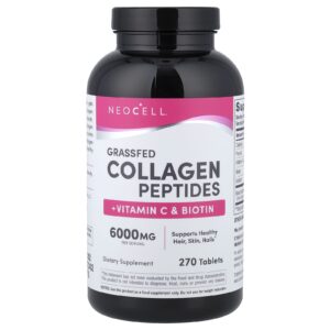 NeoCell, Peptídeos de Colágeno de Gado Criado no Pasto + Vitamina C e Biotina, 270 Comprimidos
