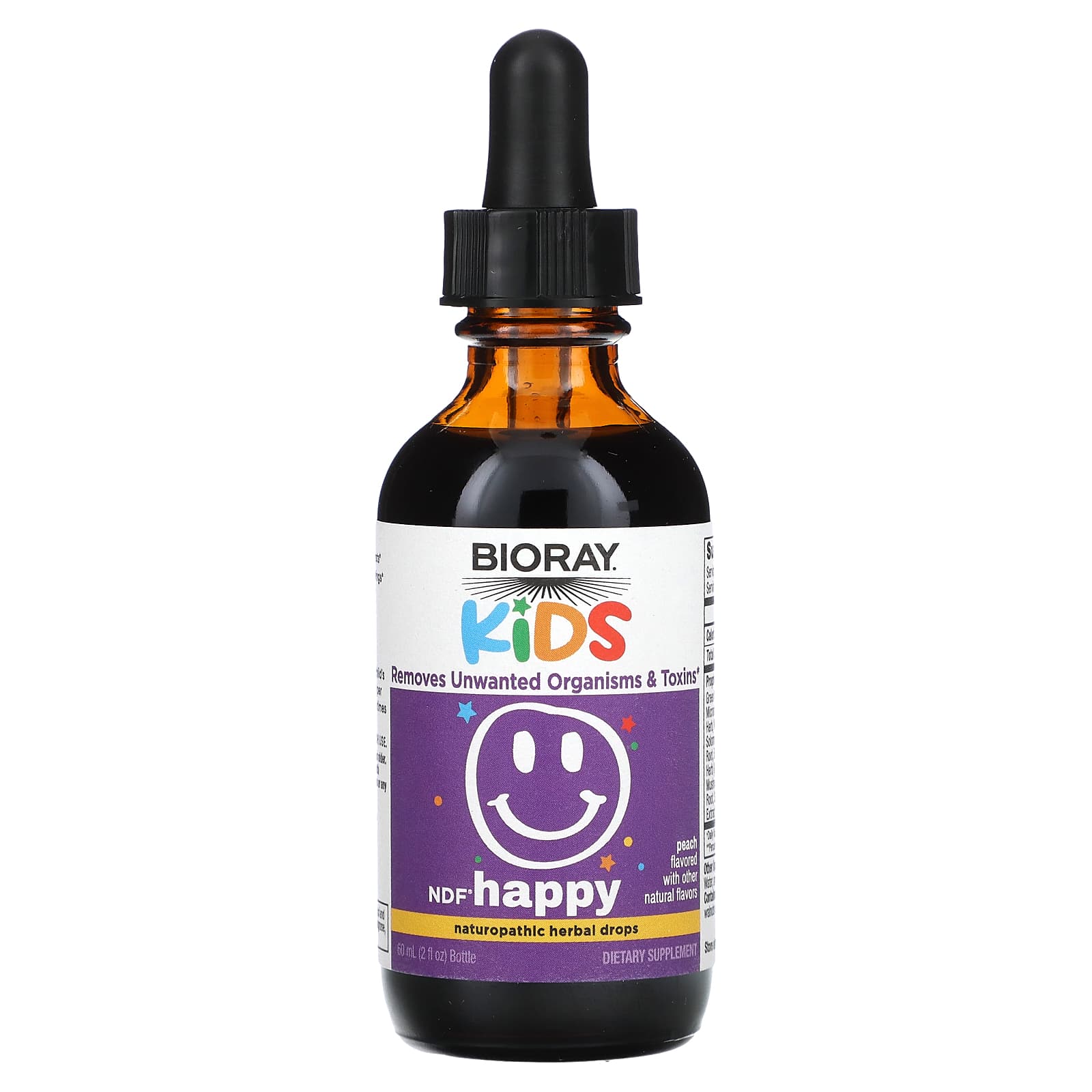Bioray, NDF Happy, Remove Organismos e Toxinas Indesejados, Crianças, Sabor de Pêssego, 2 fl oz. (60 ml) - Imagem 3