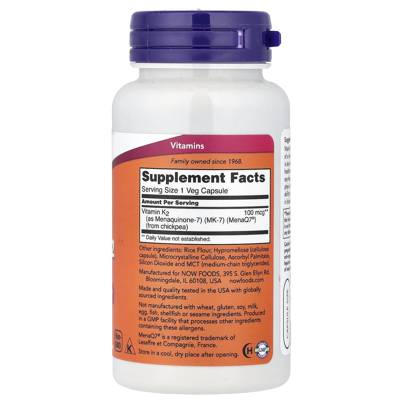 NOW Foods, MK-7, Vitamina K-2, 100 mcg, 120 Cápsulas Vegetais - Imagem 2