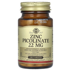 Solgar, Picolinato de Zinco, 22 mg, 100 Comprimidos