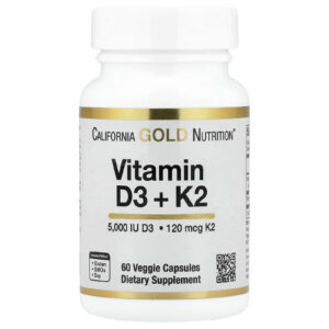 California Gold Nutrition, Vitamina D3 + K2 como MK-7, 60 Cápsulas Vegetais