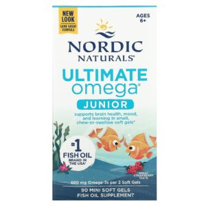 Nordic Naturals, Ultimate Omega Junior, A Partir de 6 Anos, Morango, 90 Minicápsulas Softgel (340 mg por Cápsula Mini Softgel)