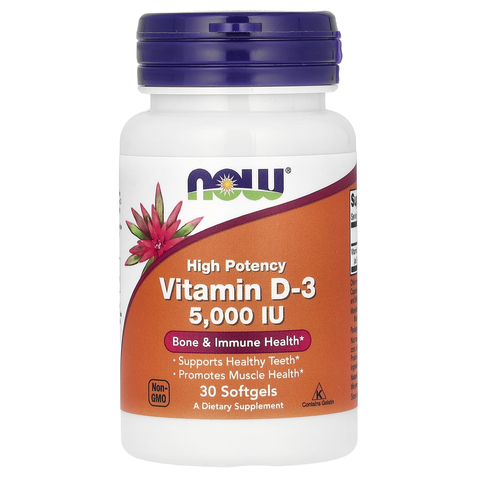 NOW Foods, Vitamina D-3, Alta Potência, 5.000 UI, 30 Cápsulas Softgel