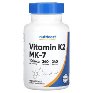 Nutricost, Vitamina K2, 100 mcg, 240 Cápsulas Softgel