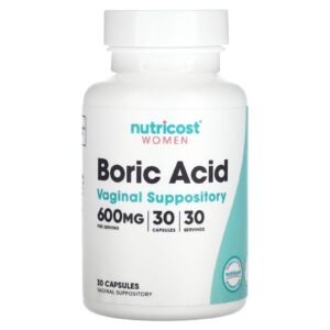 Nutricost, Mulheres, Ácido Bórico, Supositório Vaginal, 600 mg, 30 Cápsulas