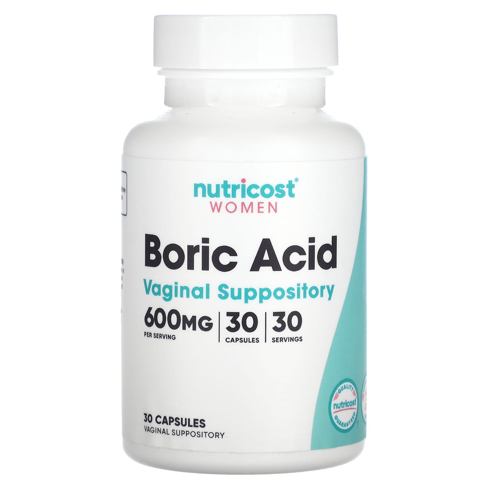 Nutricost, Mulheres, Ácido Bórico, Supositório Vaginal, 600 mg, 30 Cápsulas