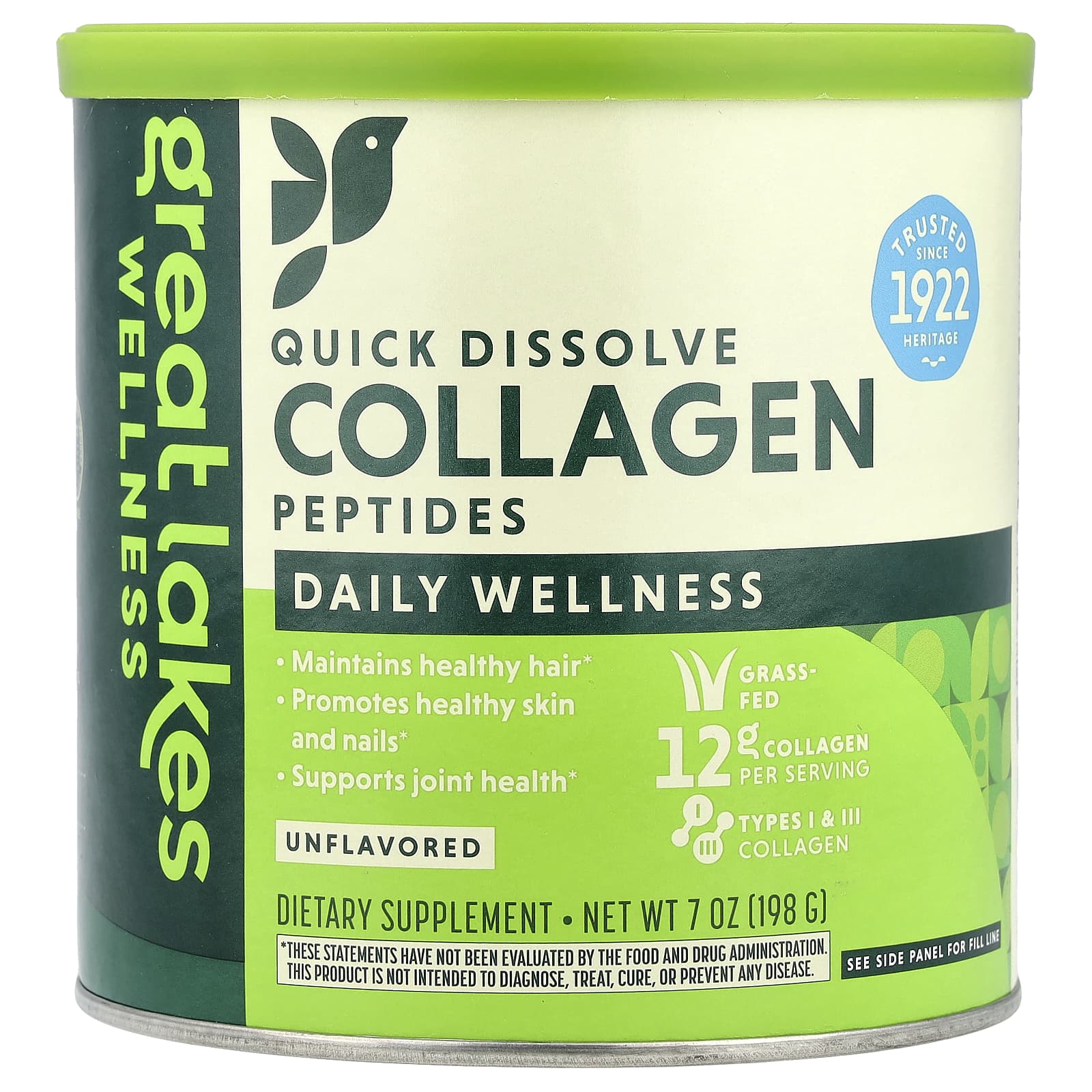 Great Lakes Wellness, Peptídeos de Colágeno de Dissolução Rápida, Bem-Estar Diário, Sem Sabor, 198 g (7 oz)
