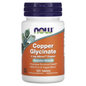 NOW Foods, Glicinato de Cobre, 3 mg, 120 Comprimidos