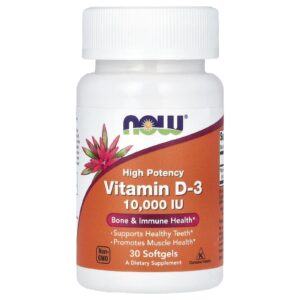 NOW Foods, Vitamina D-3, Alta Potência, 10.000 UI, 30 Cápsulas Softgel