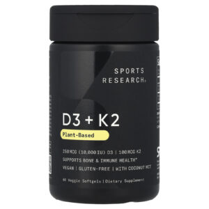 Sports Research, D3 + K2, À Base de Plantas, 250 mcg/100 mcg, 60 Cápsulas Softgel Vegetais