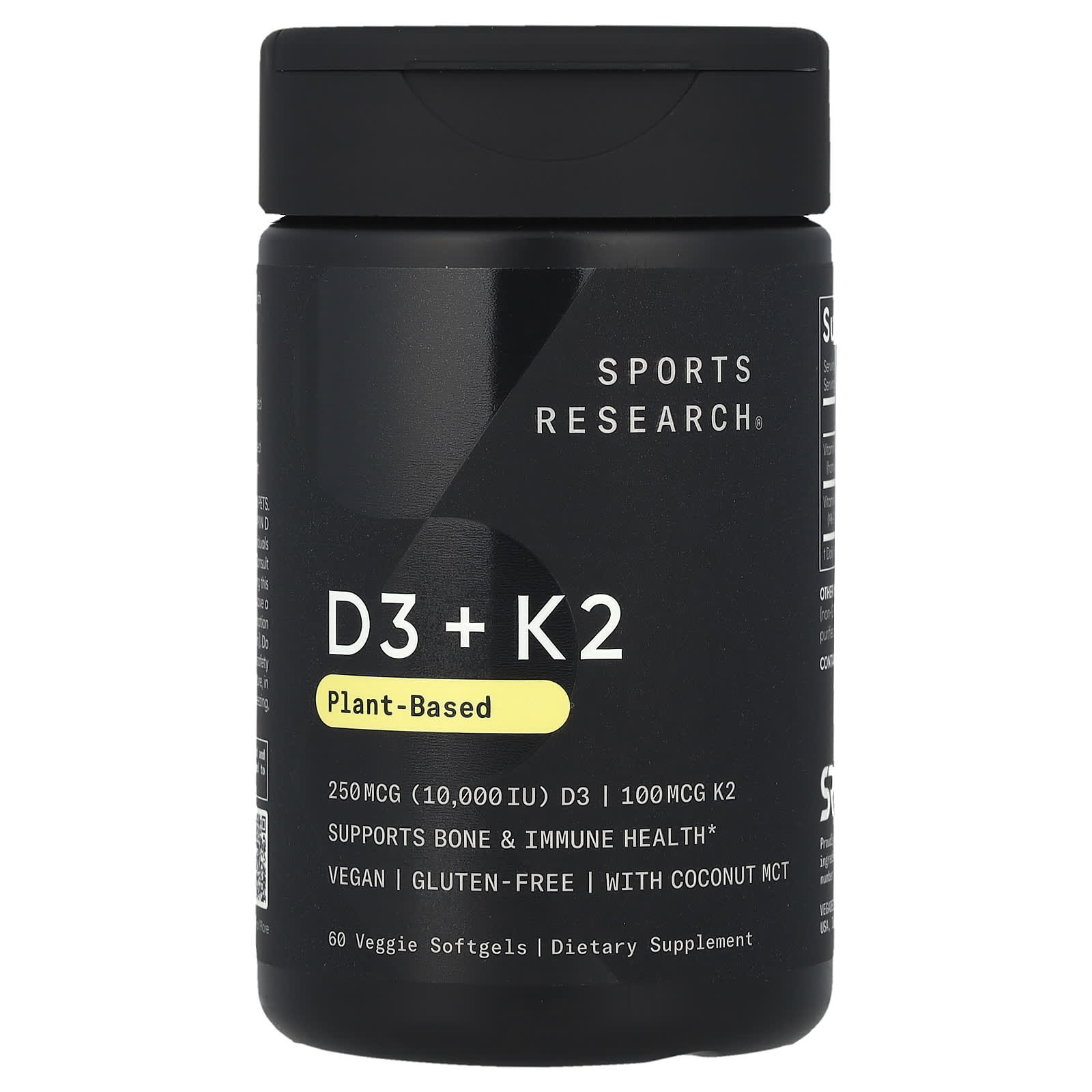 Sports Research, D3 + K2, À Base de Plantas, 250 mcg/100 mcg, 60 Cápsulas Softgel Vegetais