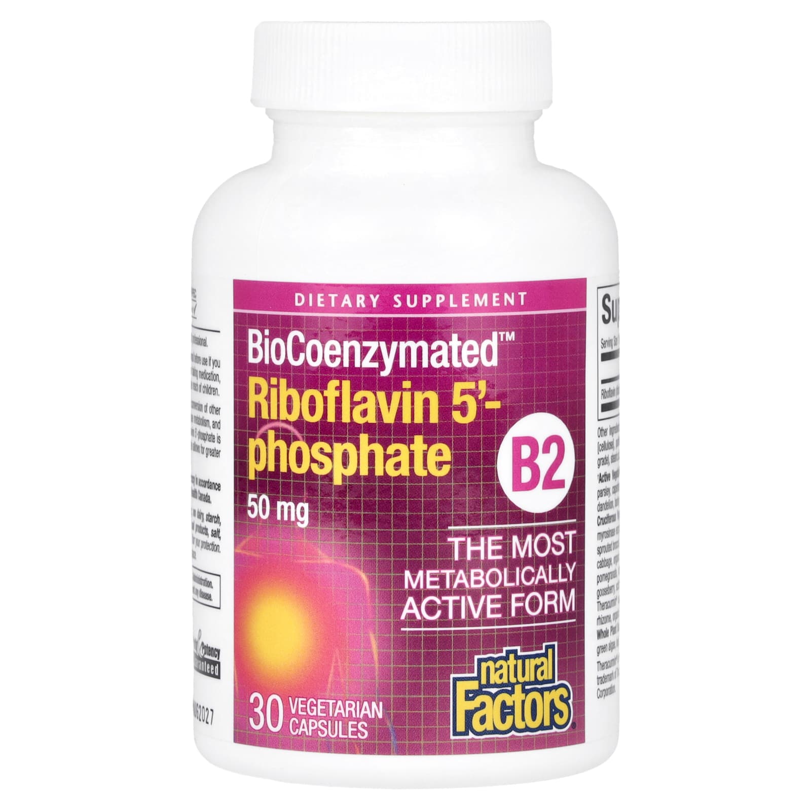 Natural Factors, BioCoenzymated™, B2, Fosfato de Riboflavina, 50 mg, 30 Cápsulas Vegetarianas - Imagem 3