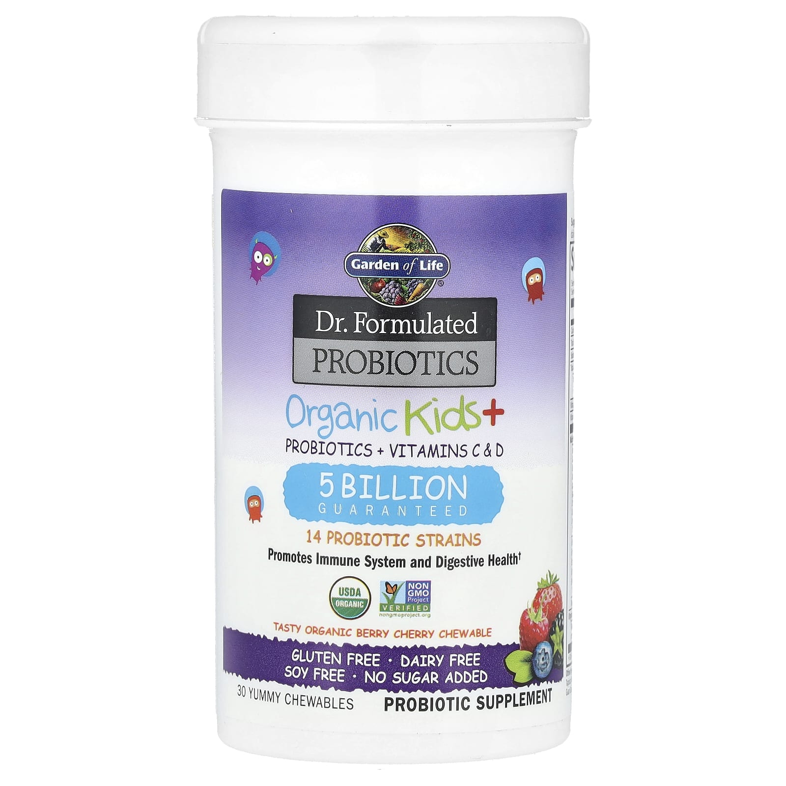 Garden of Life, Dr. Formulated Probióticos, Kids Orgânicos +, Cereja com Frutos Silvestres Orgânicos Saborosos, 30 Deliciosos Mastigáveis - Imagem 3