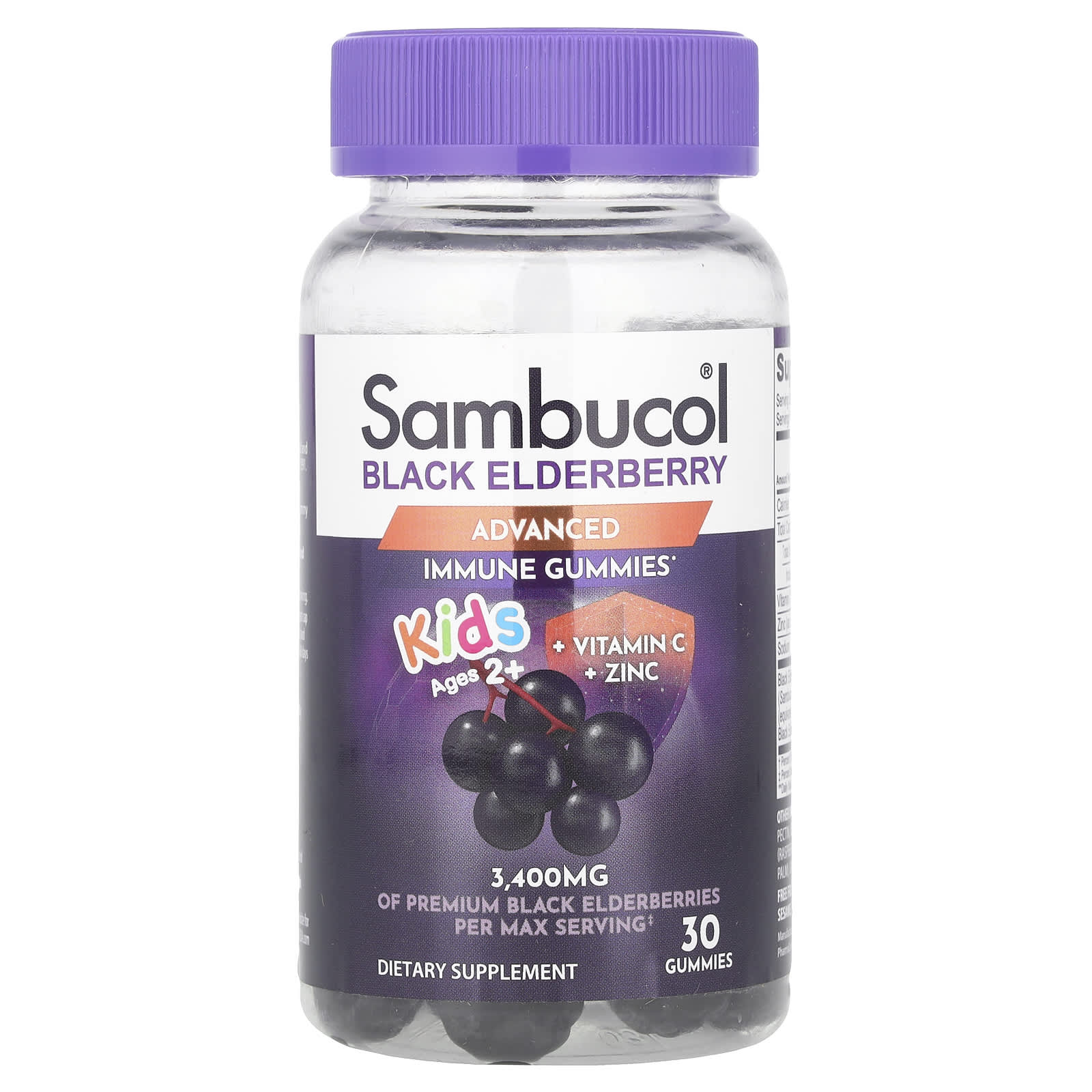 Sambucol, Gomas de Sabugueiro Preto para Crianças + Vitamina C + Zinco, A Partir de 2 Anos de Idade, 30 Gomas