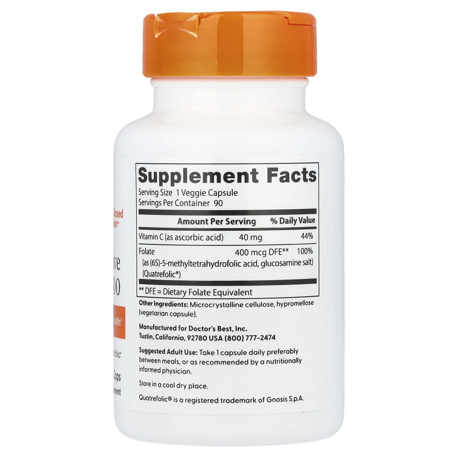 Doctor's Best, Fully Active Folate 400, 400 mcg, 90 Cápsulas Vegetais - Imagem 2