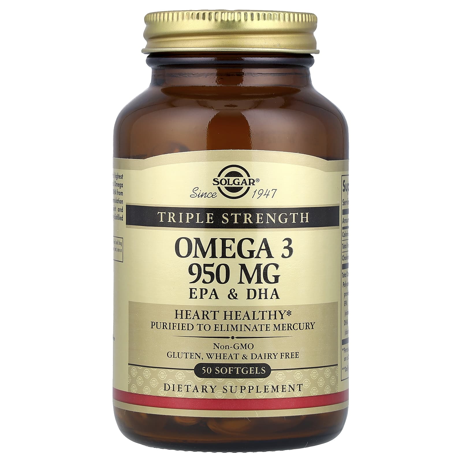 Solgar, Ômega-3, EPA e DHA, Dosagem Tripla, 950 mg, 50 Cápsulas Softgel