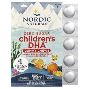 Nordic Naturals, Gomas Mastigáveis DHA™ para Crianças, A Partir de 3 Anos de Idade, Ponche Tropical, 30 Gomas (355 mg por goma)