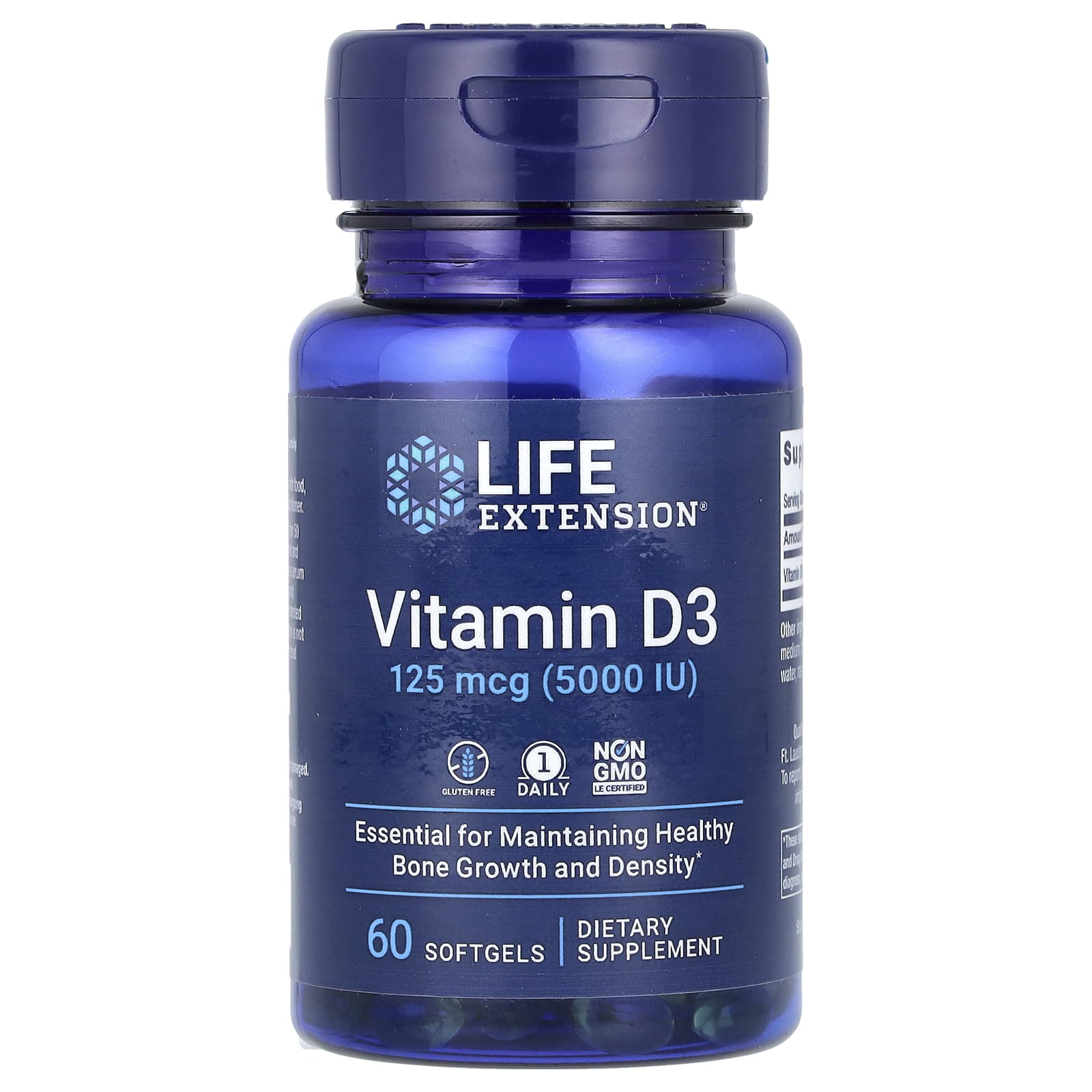 Life Extension, Vitamina D3, 125 mcg (5.000 UI), 60 Cápsulas Softgel