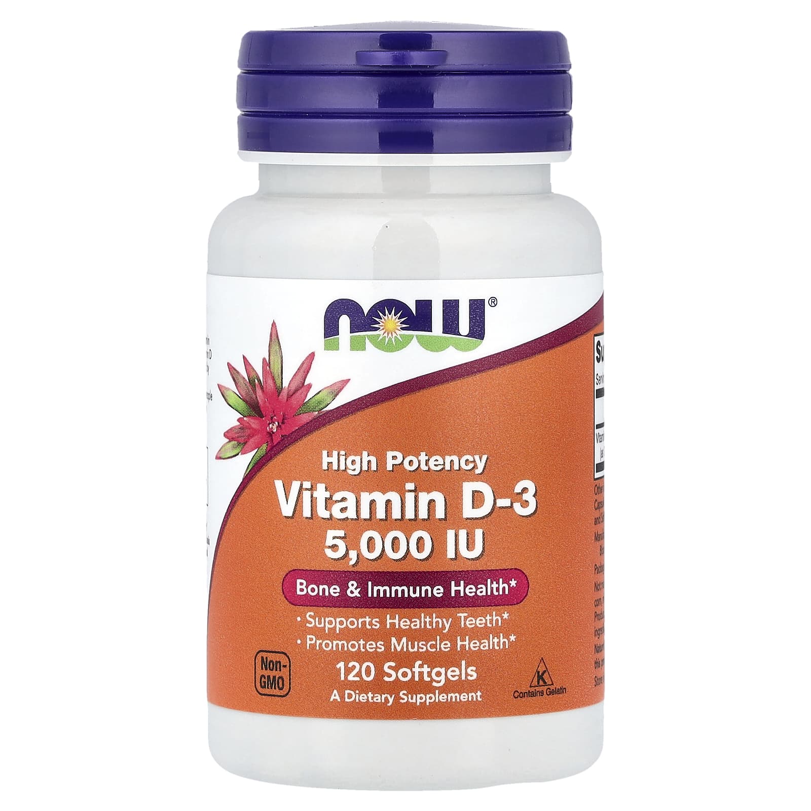 NOW Foods, Vitamina D-3, Alta Potência, 125 mcg (5.000 UI), 120 Cápsulas Softgel