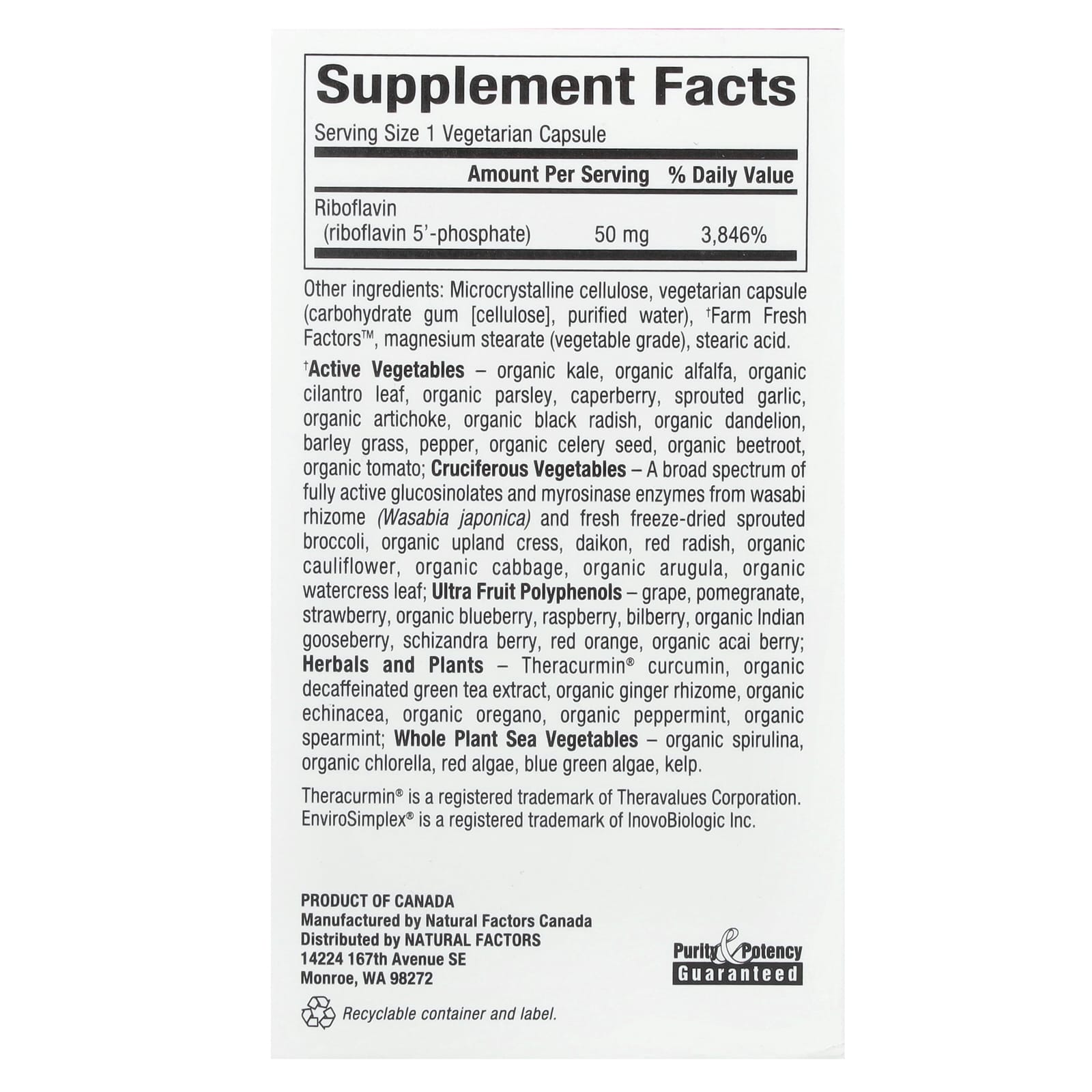Natural Factors, BioCoenzymated™, B2, Fosfato de Riboflavina, 50 mg, 30 Cápsulas Vegetarianas - Imagem 2