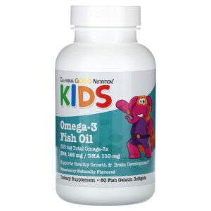 California Gold Nutrition, Ômega-3 de Óleo de Peixe para Crianças, Sabor Natural de Morango, 60 Cápsulas Softgel de Gelatina de Peixe