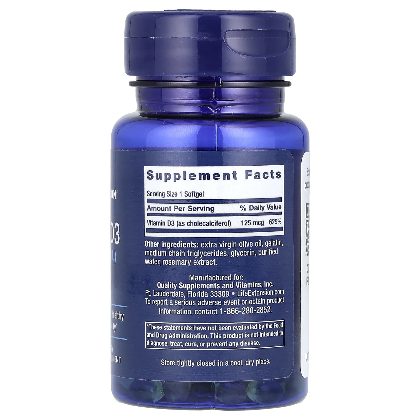 Life Extension, Vitamina D3, 125 mcg (5.000 UI), 60 Cápsulas Softgel - Imagem 2