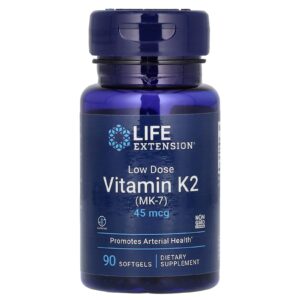 Life Extension, Vitamina K2 de Baixa Dosagem (MK-7), 45 mcg, 90 Cápsulas Softgel