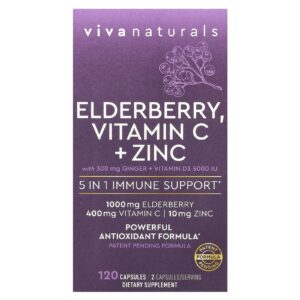 Viva Naturals, Sabugueiro, Vitamina C + Zinco, 120 Cápsulas