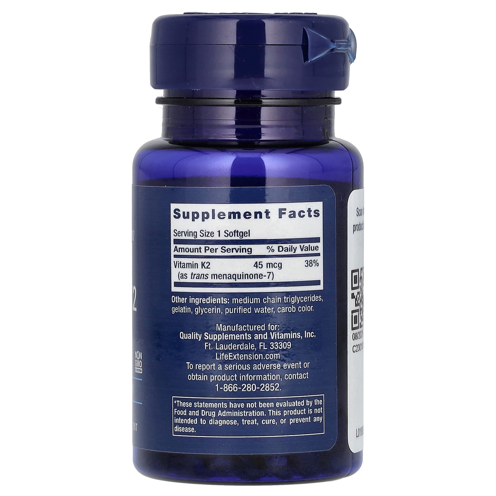 Life Extension, Vitamina K2 de Baixa Dosagem (MK-7), 45 mcg, 90 Cápsulas Softgel - Imagem 2
