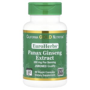 California Gold Nutrition, EuroHerbs™, Extrato de Panax Ginseng, Qualidade Euromed, 250 mg, 60 Cápsulas Vegetais