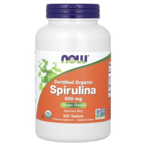 NOW Foods, Espirulina Orgânica Certificada, 500 Comprimidos (500 mg por Comprimido)