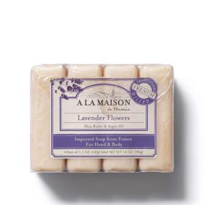 Sabonete em barra para mãos e corpo com flores de lavanda moídas na França A La Maison - 4 barras