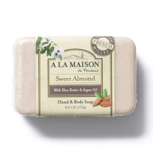 Sabonete em barra para mãos e corpo de amêndoa doce moída na França A La Maison - 8,8 oz
