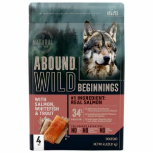 Ração seca para cães Abound Wild Beginnings Salmão, peixe branco e truta - 4 lbs